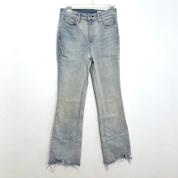 RAG & BONE Hana High Waist Destroyed Hem Ankle Bootcut Jeans Light Wash Cropped - Picture 2 of 16